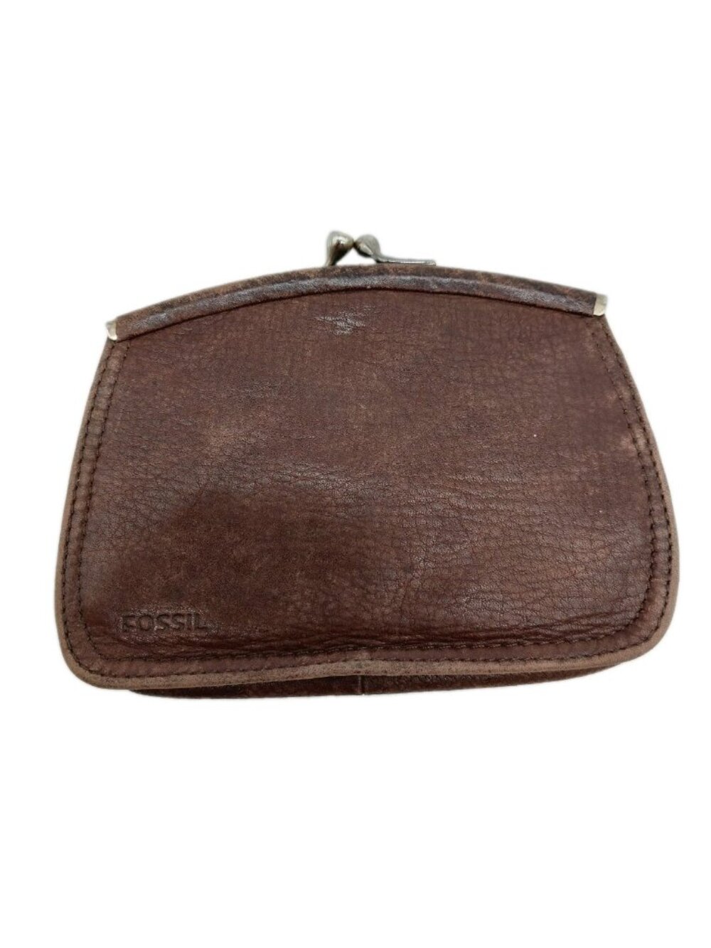 Fossil Coin Purse Kiss Lock Brown READ Genuine Leather
